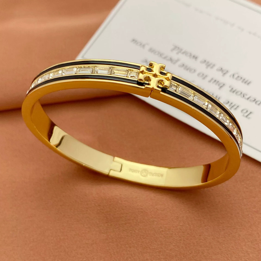 Tory Burch Zircon Clasp Metal Bangle